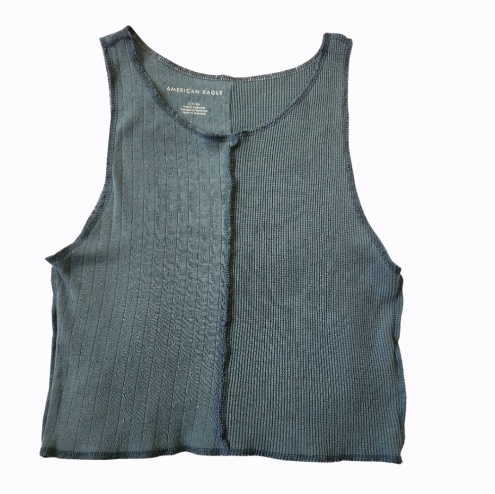 American Eagle Outfitters Cropped Ribbed Tank Top-size Small